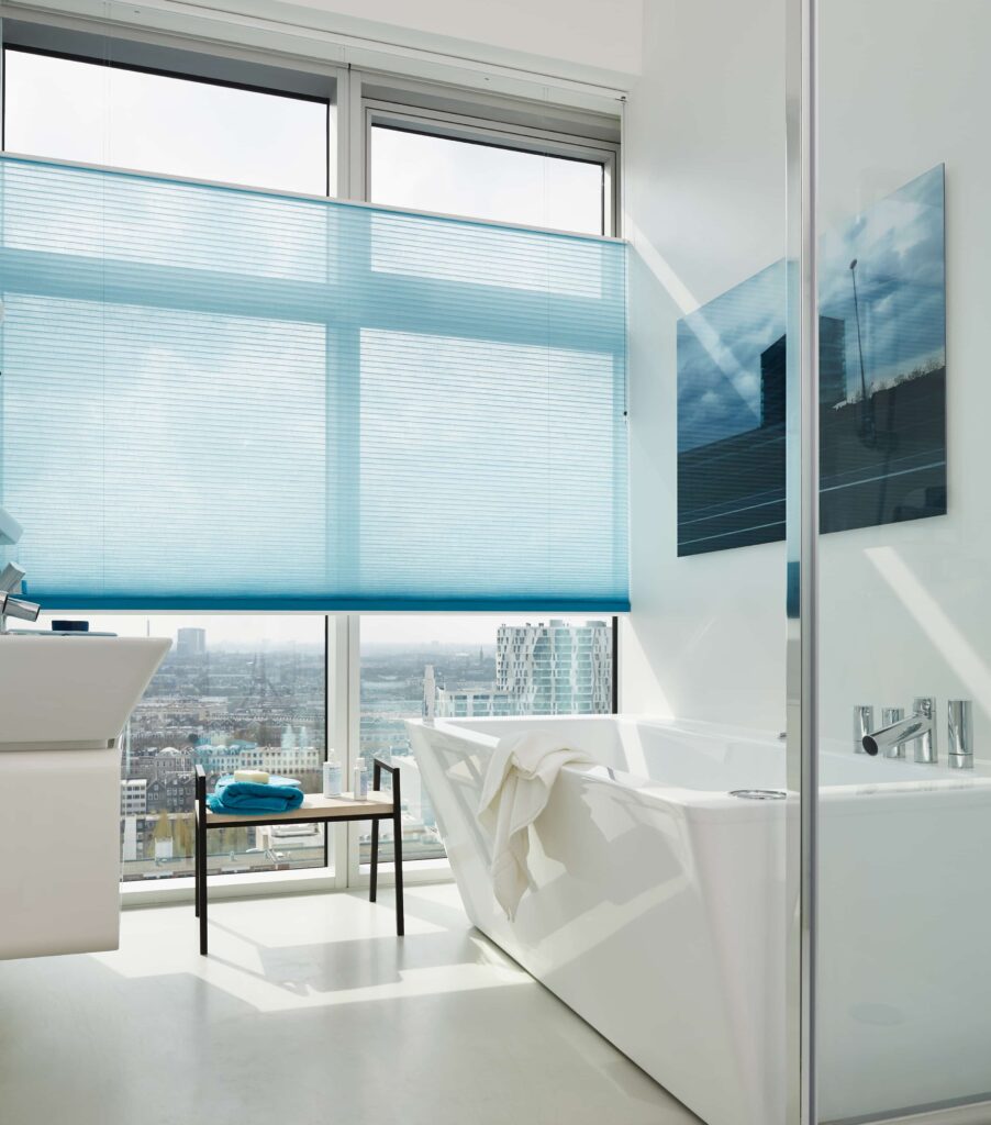 Top-down, bottom-up transparent Duette blind in a bathroom - The Scottish Shutter Company