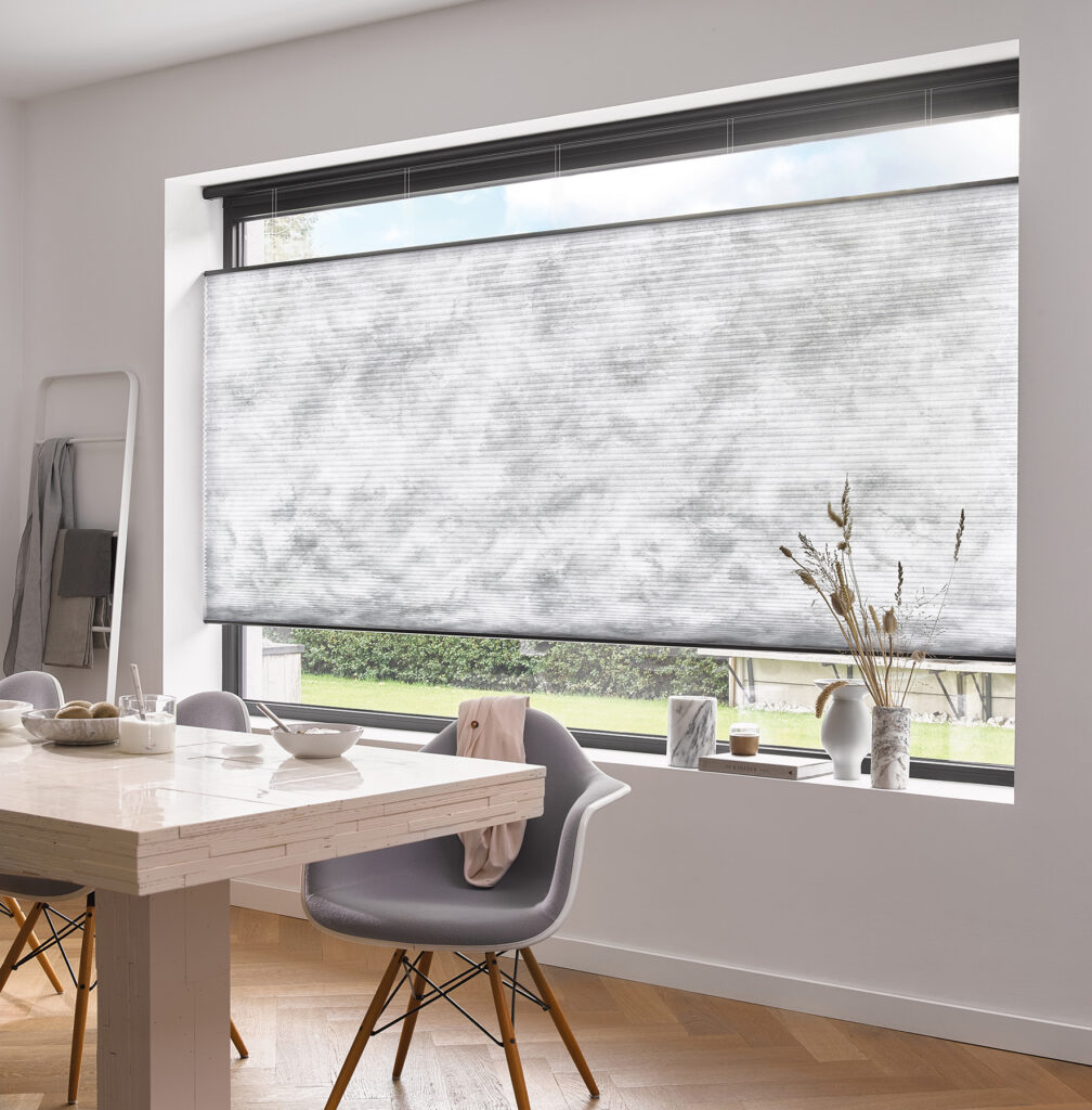 Top-down, bottom-up, translucent, patterned Duette blind - The Scottish Shutter Company
