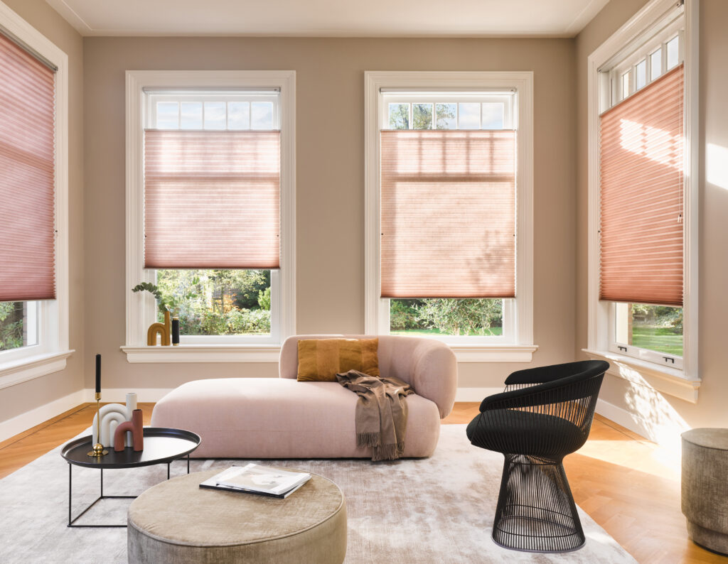 Top-down, bottom-up, translucent blinds in a lounge - The Scottish Shutter Company