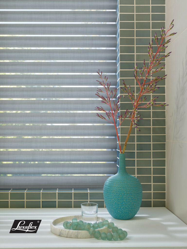 Luxaflex Pirouette in Satin Metallic in a Bathroom
